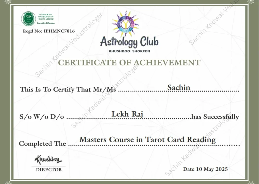 Tarot Reading Certificate Sachin kadwal